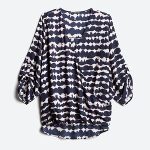 Beacon Navy Allan Surplice Rolltab High Low Blouse